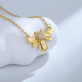 ZFSILVER S925 Sterling Silver Diamondset Honeybee Bee Necklace