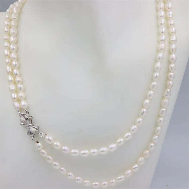 Double Chain Silver Pearl Necklace for Women