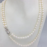 Double Chain Silver Pearl Necklace for Women