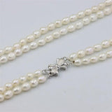 Double Chain Silver Pearl Necklace for Women
