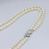 Double Chain Silver Pearl Necklace for Women
