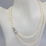 Double Chain Silver Pearl Necklace for Women