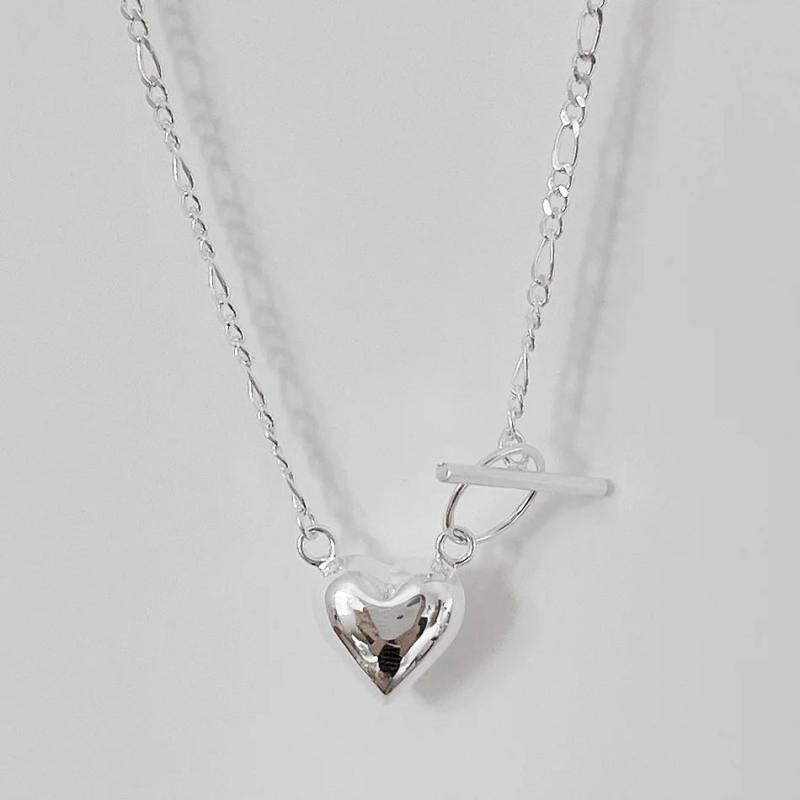 925 Silver Love Clavicle Chain Necklace Heart Pendant