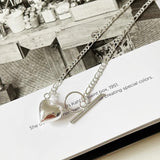 925 Silver Love Clavicle Chain Necklace Heart Pendant
