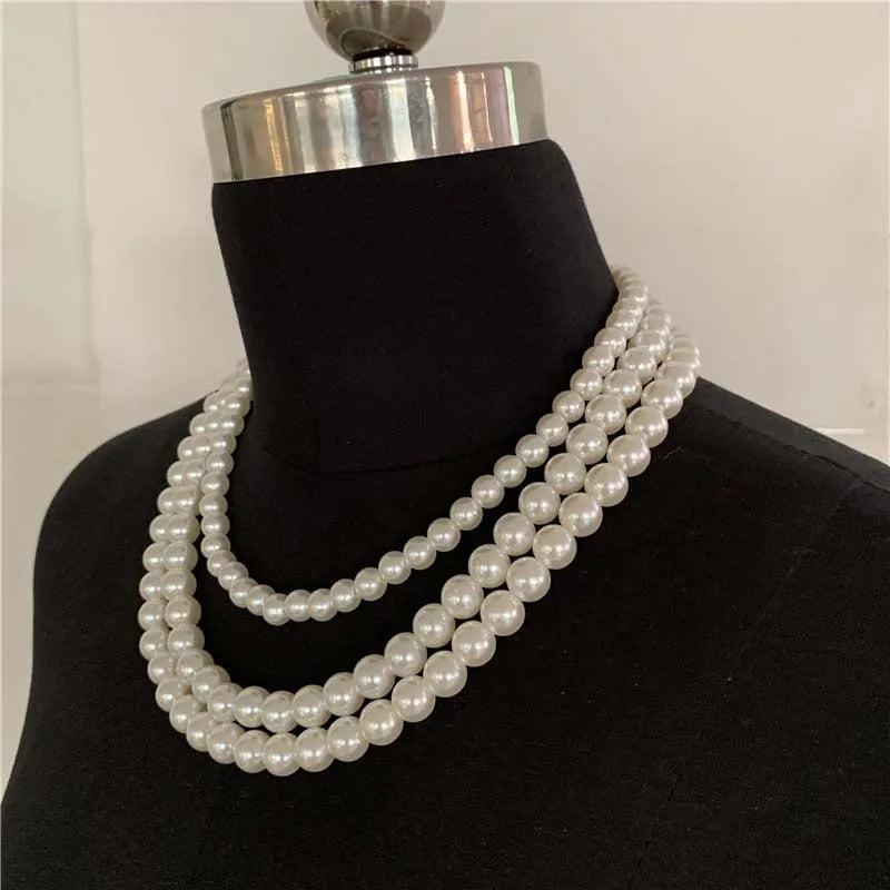 European American Beaded Necklace Three-Layer Clavicle