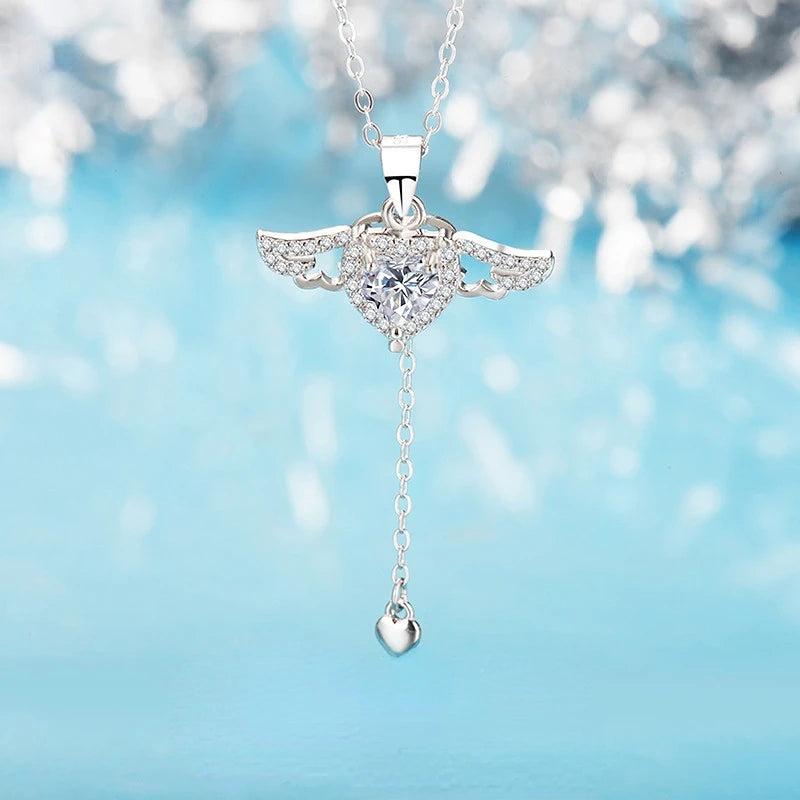Romantic S925 Sterling Silver Cupid Heart Angel Necklace