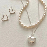 925 Sterling Silver Love Shell Necklace Pendant Heart Necklace
