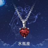 S925 Silver 12 Constellation Birthstone Heart Zircon Necklace
