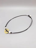 Chinese Coin Necklace Freshwater Pearls Leather Choker