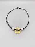 Chinese Coin Necklace Freshwater Pearls Leather Choker