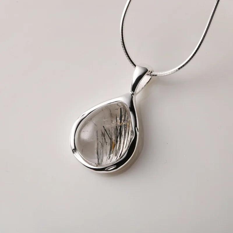 925 Silver Water Drop Crystal Necklace Pendant Snake Bone Chain