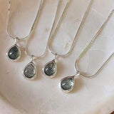 925 Silver Water Drop Crystal Necklace Pendant Snake Bone Chain