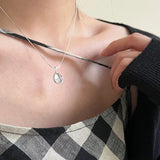 925 Silver Water Drop Crystal Necklace Pendant Snake Bone Chain