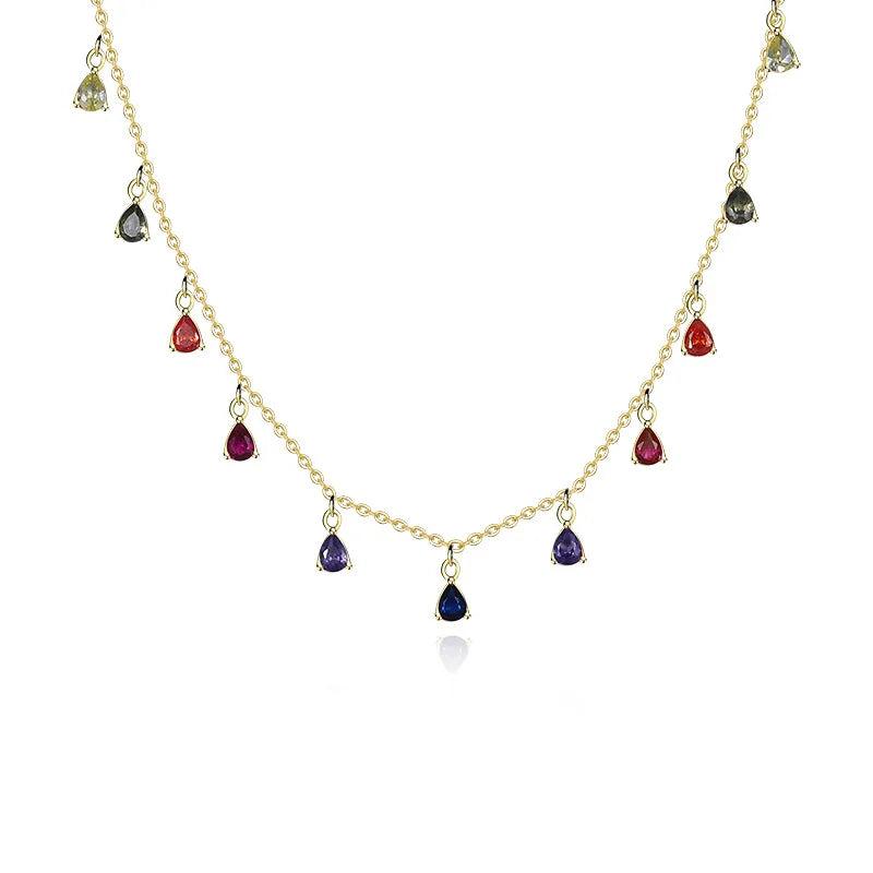 Water Drop Pendant Zircon Charm Sterling Silver Necklace
