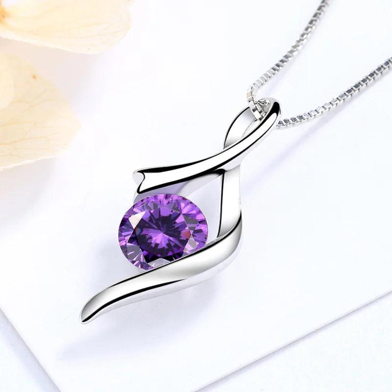 S925 Sterling Silver Ribbon Pendant Necklace Gift