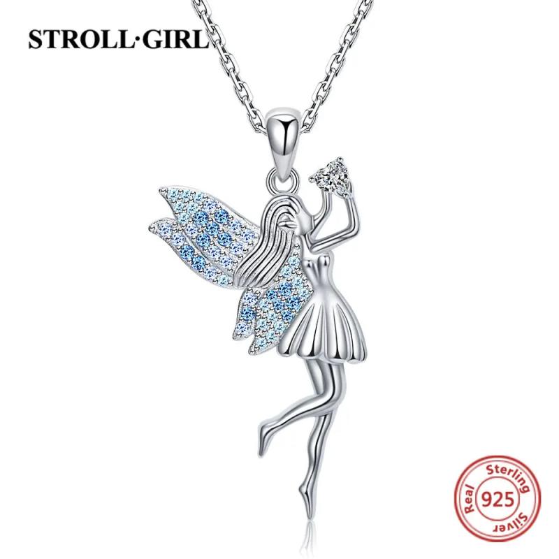 925 Silver Elf Pendant Zircon Angel Girl Necklace Fine Jewelry