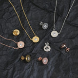 925 Sterling Silver Women Round Necklace Earrings Set