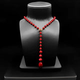 HUAMI Wool Sweate Chain Necklace Shell Pearl Red Top