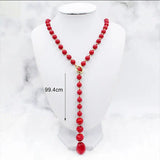 HUAMI Wool Sweate Chain Necklace Shell Pearl Red Top