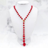 HUAMI Wool Sweate Chain Necklace Shell Pearl Red Top