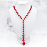 HUAMI Wool Sweate Chain Necklace Shell Pearl Red Top