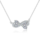 Necklace Bow Double Heart Zircon S925 Silver
