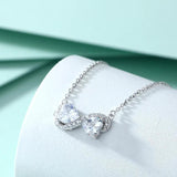 Necklace Bow Double Heart Zircon S925 Silver