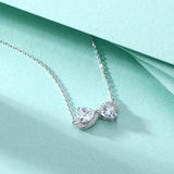 Necklace Bow Double Heart Zircon S925 Silver