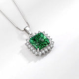 Square Emerald Pendant Necklace for Women Green Zircon