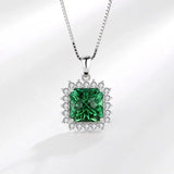 Square Emerald Pendant Necklace for Women Green Zircon