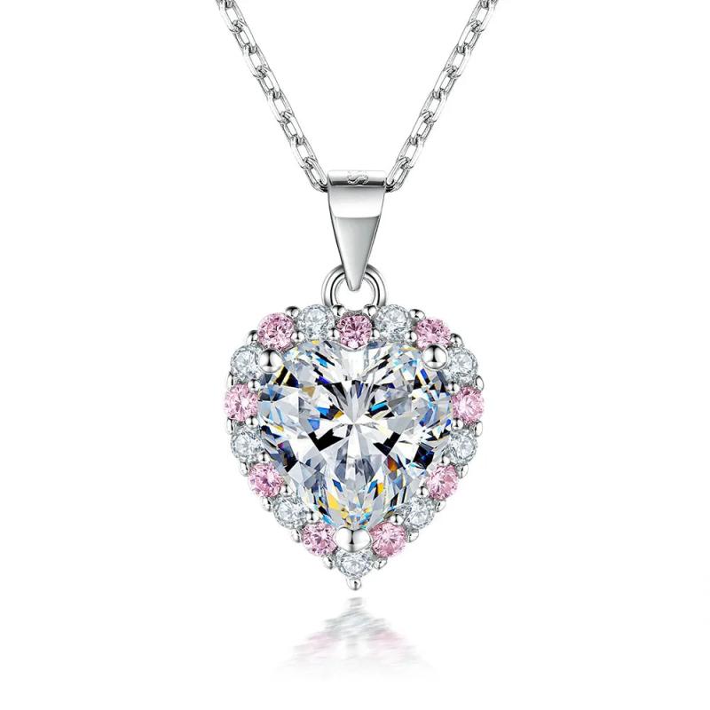 S925 Sterling Silver Necklace Heart-Shaped Zircon Pendant Inlaid Pink Diamond