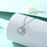 Sterling Silver Clavicle Chain Round Diamond Zircon Necklace