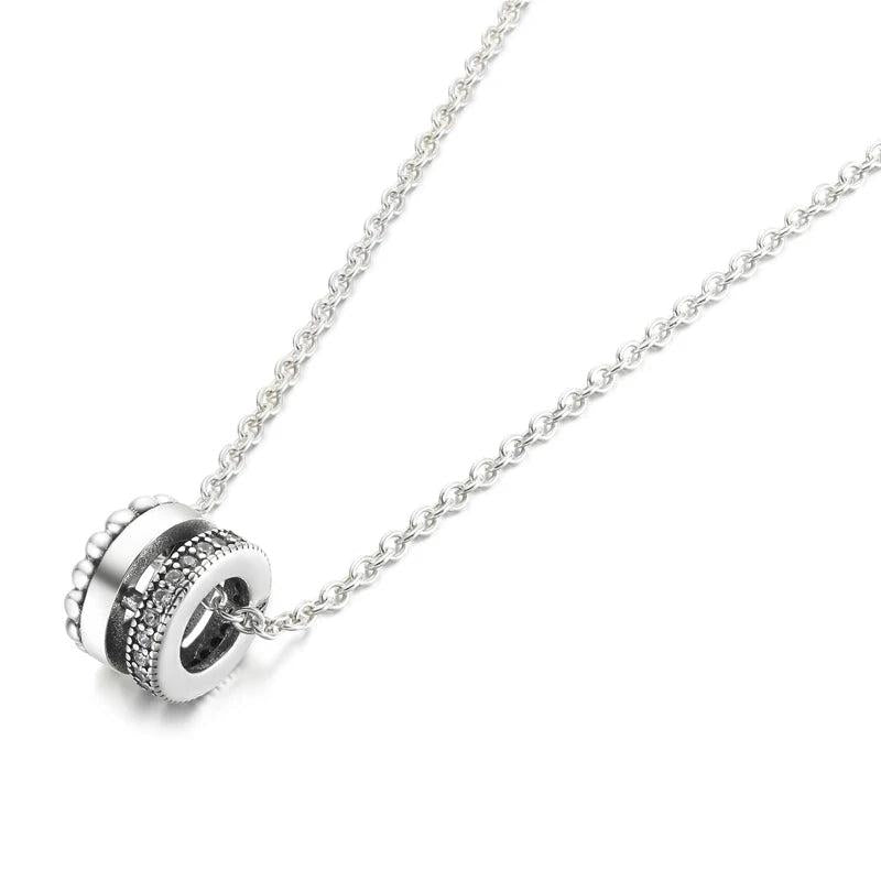Signature Logo Pave & Beads Pendant Necklace 925 Sterling Silver