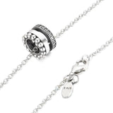 Signature Logo Pave & Beads Pendant Necklace 925 Sterling Silver