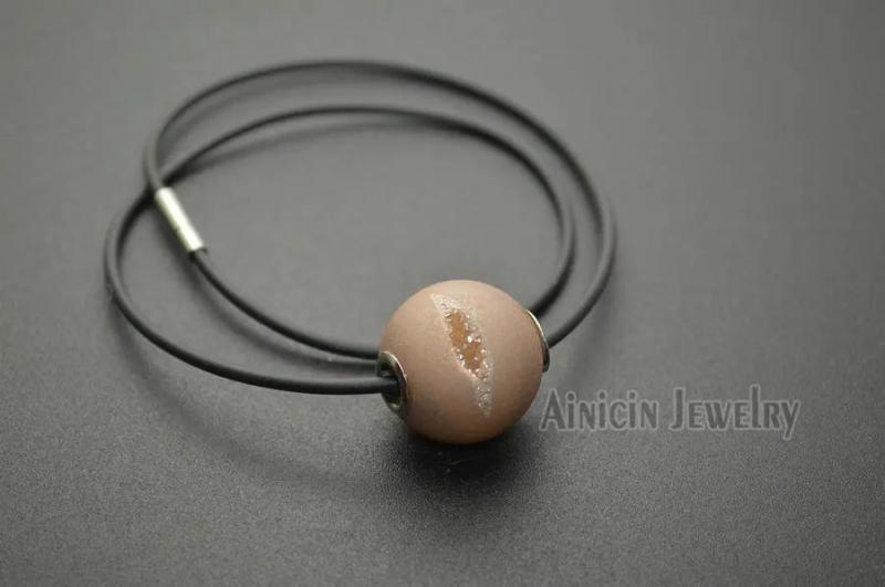 Druzy Agate Round Ball Pendant Necklace 5pcs
