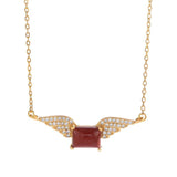 925 Silver Wing Red Agate Hotan Jade Pendant Necklace Zircon Gemstone Jewelry