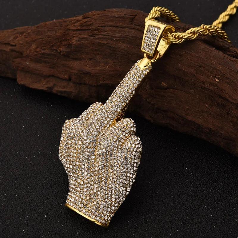 Hip Hop Rhinestone Men Necklace Ice Out Cubic Zircon Finger Animals Pendant