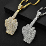 Hip Hop Rhinestone Men Necklace Ice Out Cubic Zircon Finger Animals Pendant