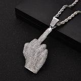 Hip Hop Rhinestone Men Necklace Ice Out Cubic Zircon Finger Animals Pendant