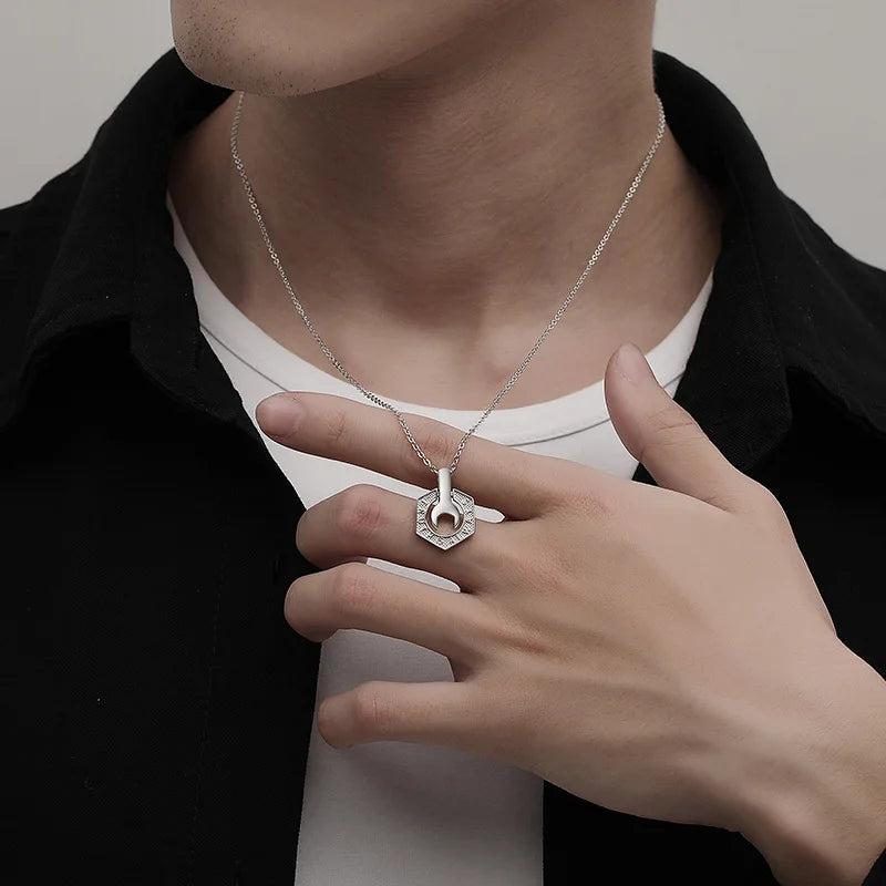 925 Silver Men's Wrench Pendant Necklace