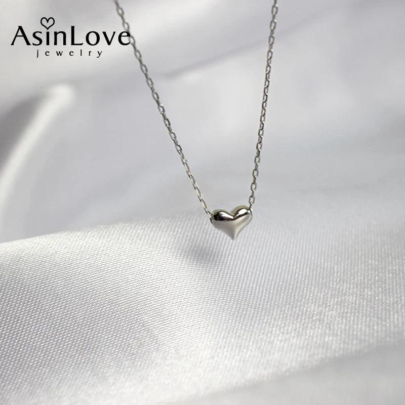 925 Silver Heart Chain Necklace Tiny Love Heart Pendant Fine Jewelry