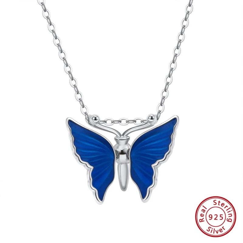 925 Silver Butterfly Necklace Enamel Pendant SN309