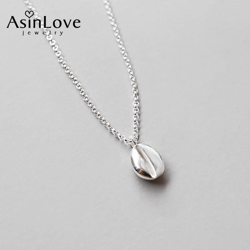 Sterling Silver Oval Coffee Bean Pendant Necklace