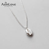 Sterling Silver Oval Coffee Bean Pendant Necklace