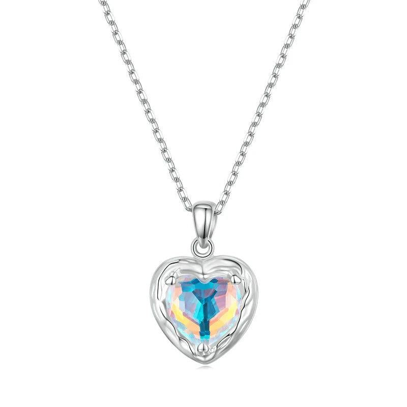 Heart Necklace S925 Sterling Silver Chain Colorful Pendant