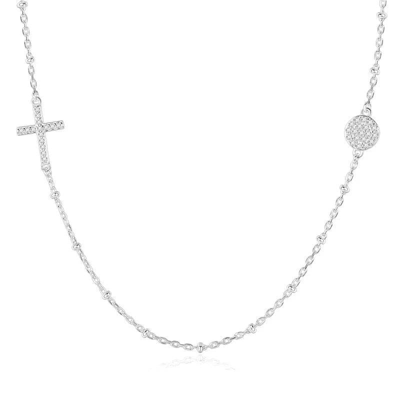 Sterling Silver Zircon Cross Evil Eye Necklace