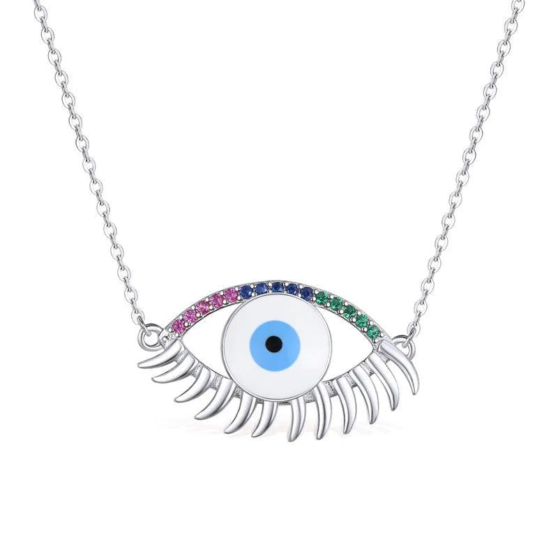 925 Silver Evil Eye Pendant Necklace with Zircon - Fine Jewelry