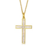 925 Silver Baguette Cross Pendant Iced CZ Womens Necklace