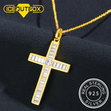 925 Silver Baguette Cross Pendant Iced CZ Womens Necklace