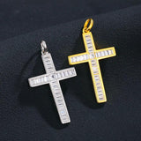 925 Silver Baguette Cross Pendant Iced CZ Womens Necklace